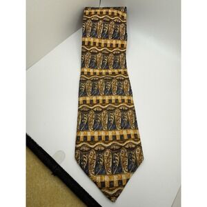 Ermenegildo Zegna Silk Tie‎ Italy Blue Gold Baroque Paisley Check XL 60.5"x3.75"